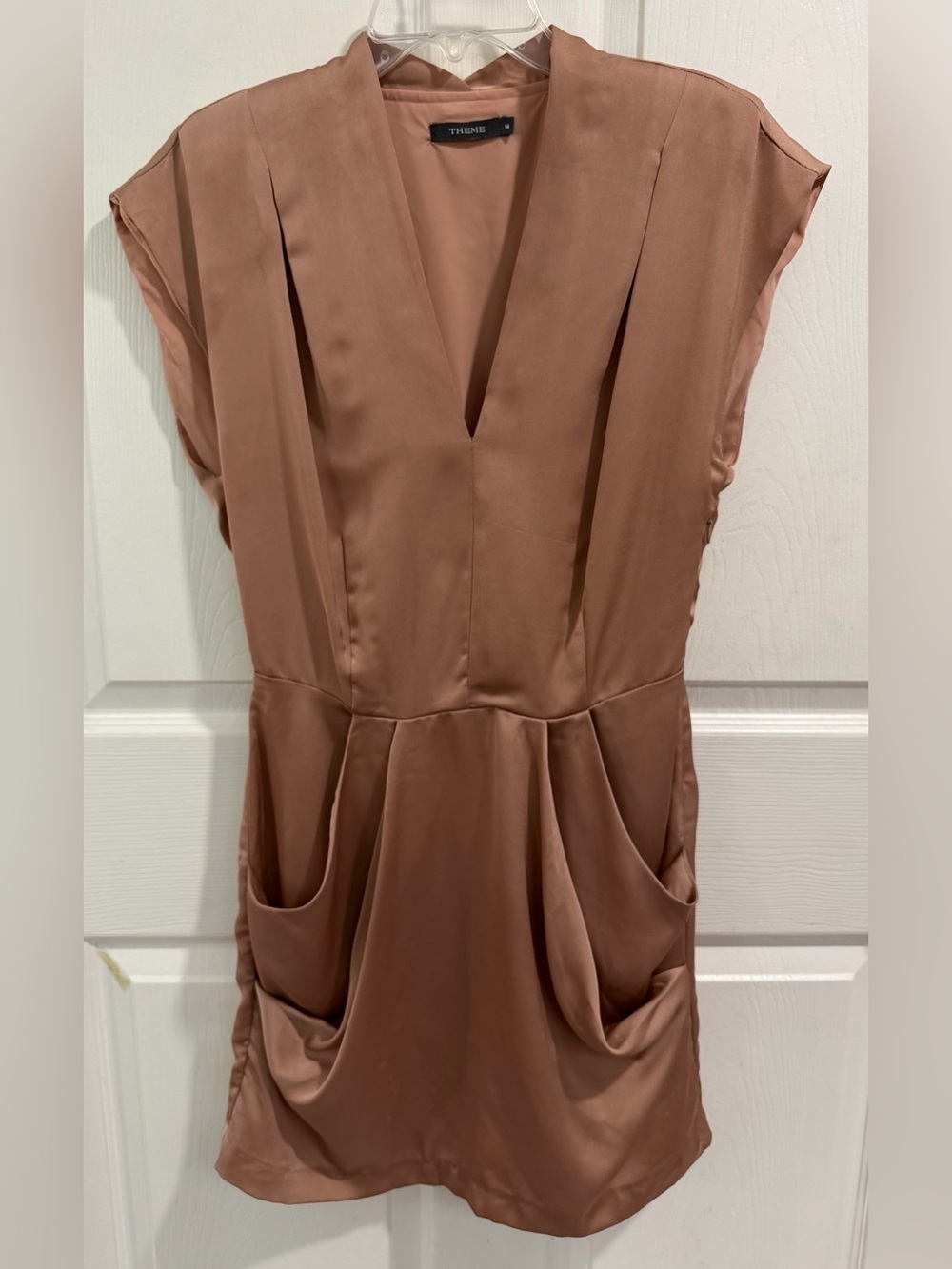 THEME Rose-Gold/Blush Satin Shift/Mini Dress. Size M.